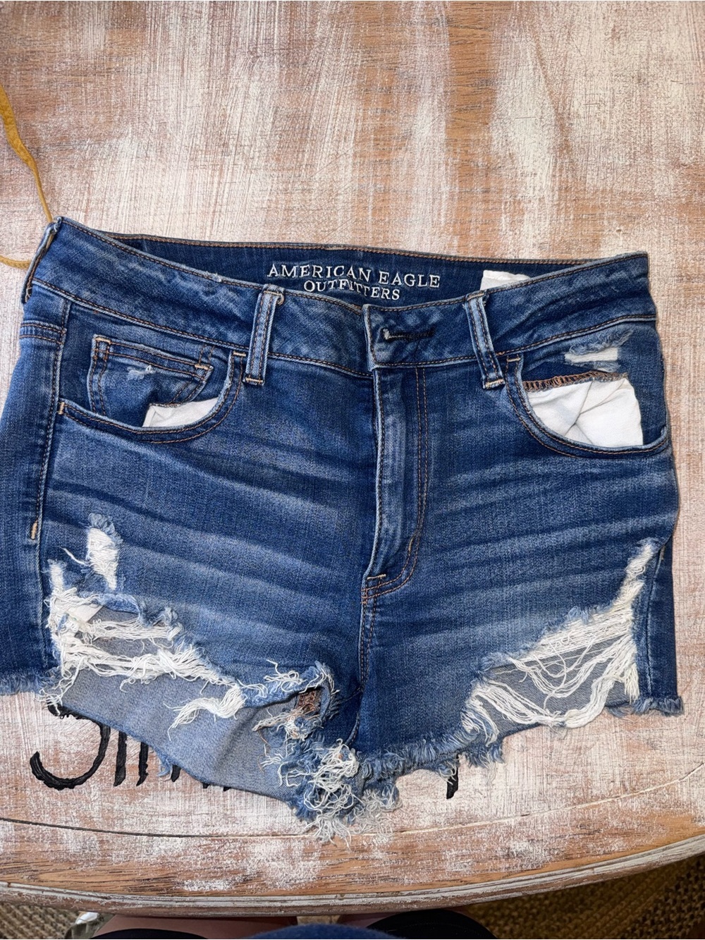American Eagle Outfitters Dark Blue Ripped Denim Cutoff Shorts